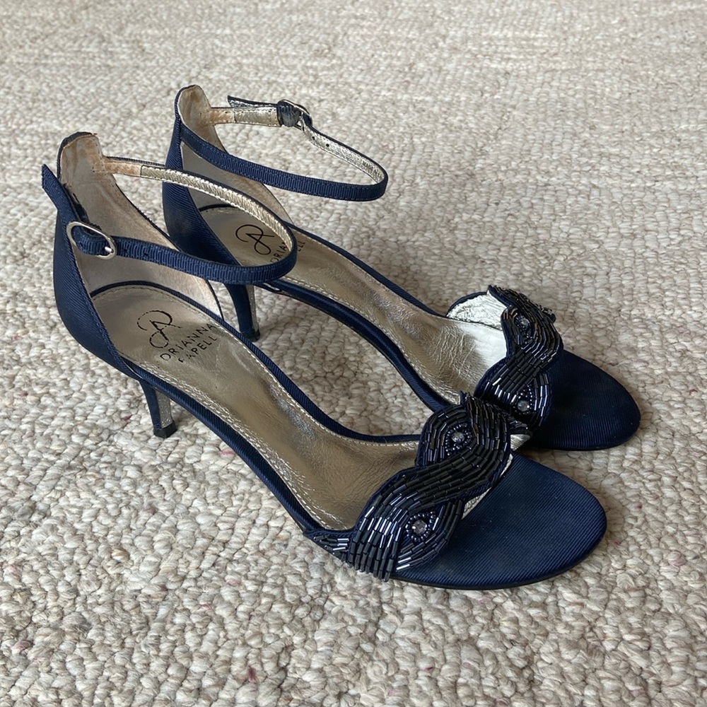 Adrianna Papell Aerin Navy Shiny Faille dress sandals